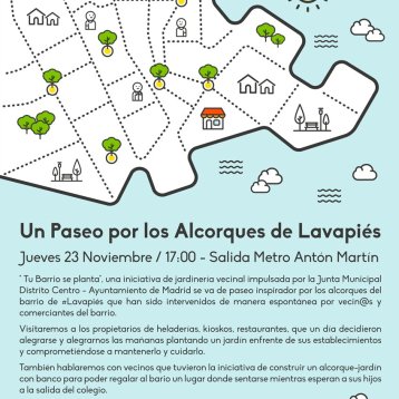 Proyecto Tu barrio se planta Lavapiés. Paseo por los alcorques jueves 21 de noviembre 17.00h